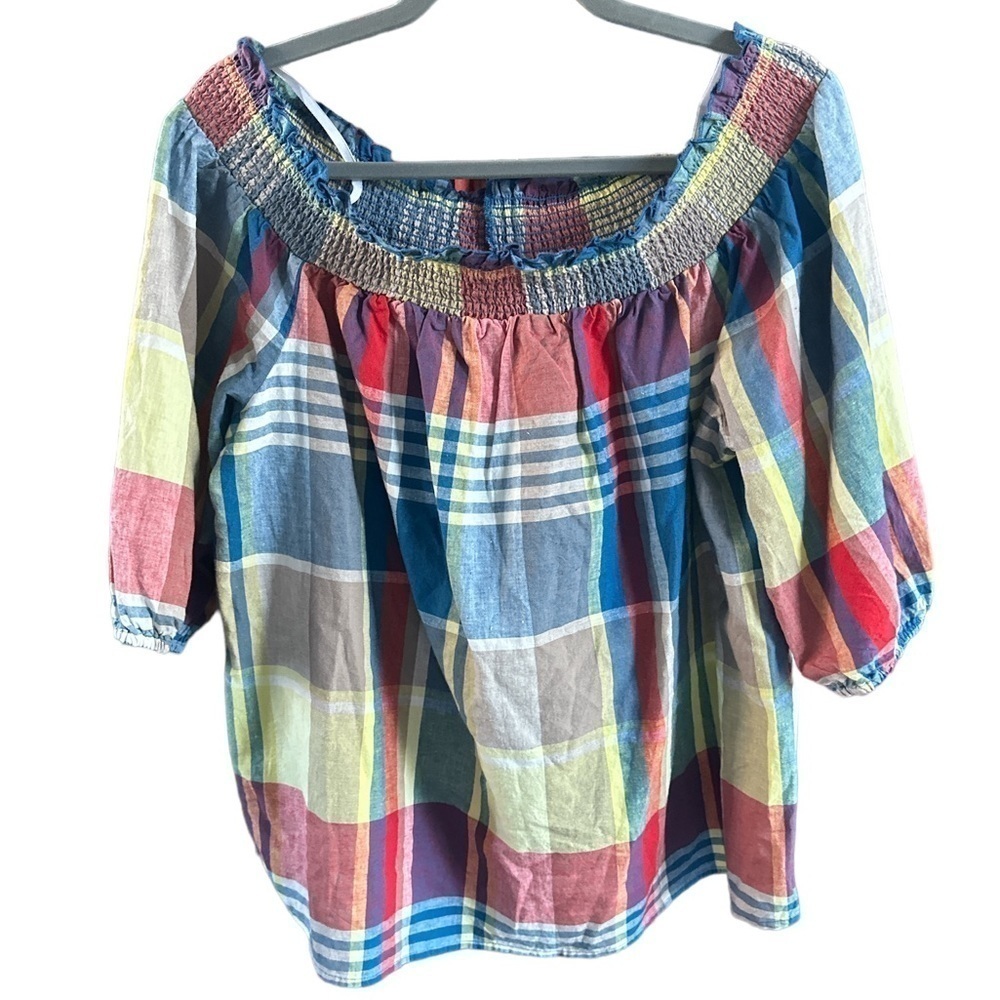Lane Bryant Multicolor Plaid Off Shoulder Top Size: 14/16 - Picture 3 of 5